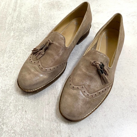 ARA Leather Pewter Shimmer Wingtip Loafers Size 8.5 - Picture 2 of 11